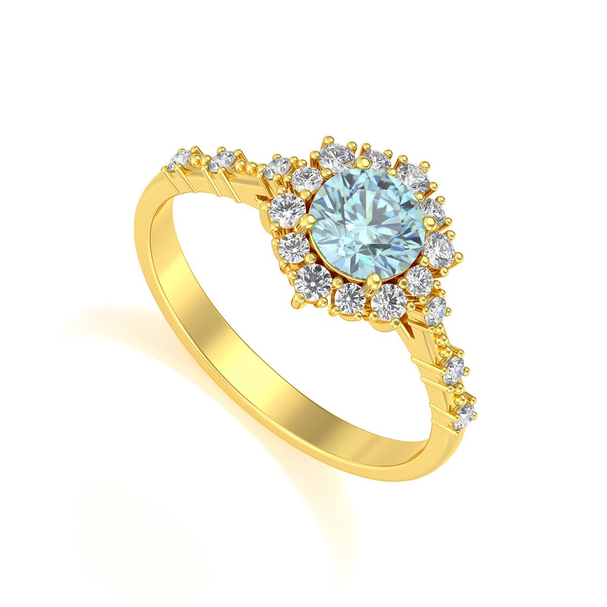 Bague ADEN Or 585 Jaune Aigue-Marine et diamants 3.25grs