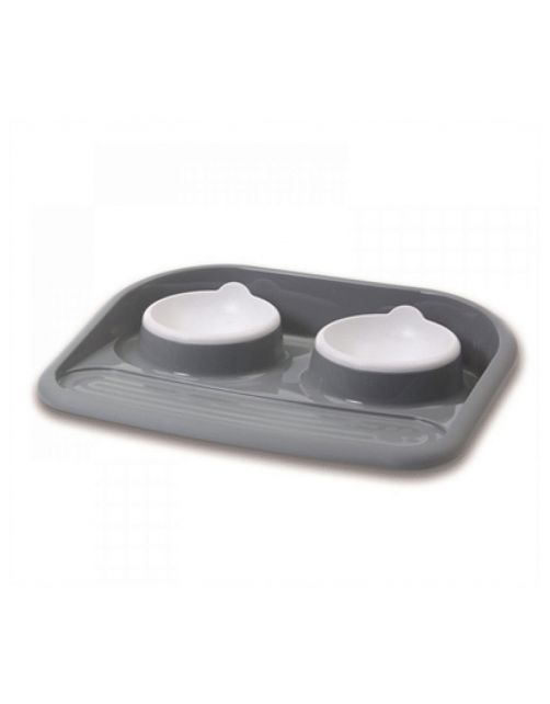 Savic Butler Voerplaat - Hondenvoerbak - 45x36x8 cm 2 x 300 ml 430 g Grijs Wit Medium