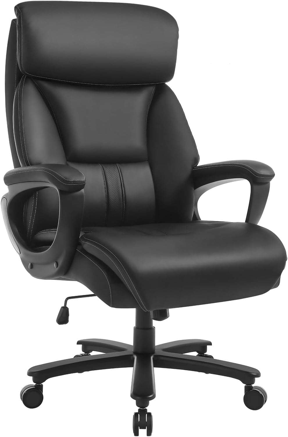 WOLTU Bürostuhl Chefsessel 150 kg, Ergonomischer Großer Computer Schreibtischstuhl, Bürosessel mit Kopfstütze for Büro, Gaming-Raum oder Konferenzraum, Kunstleder, Schwarz