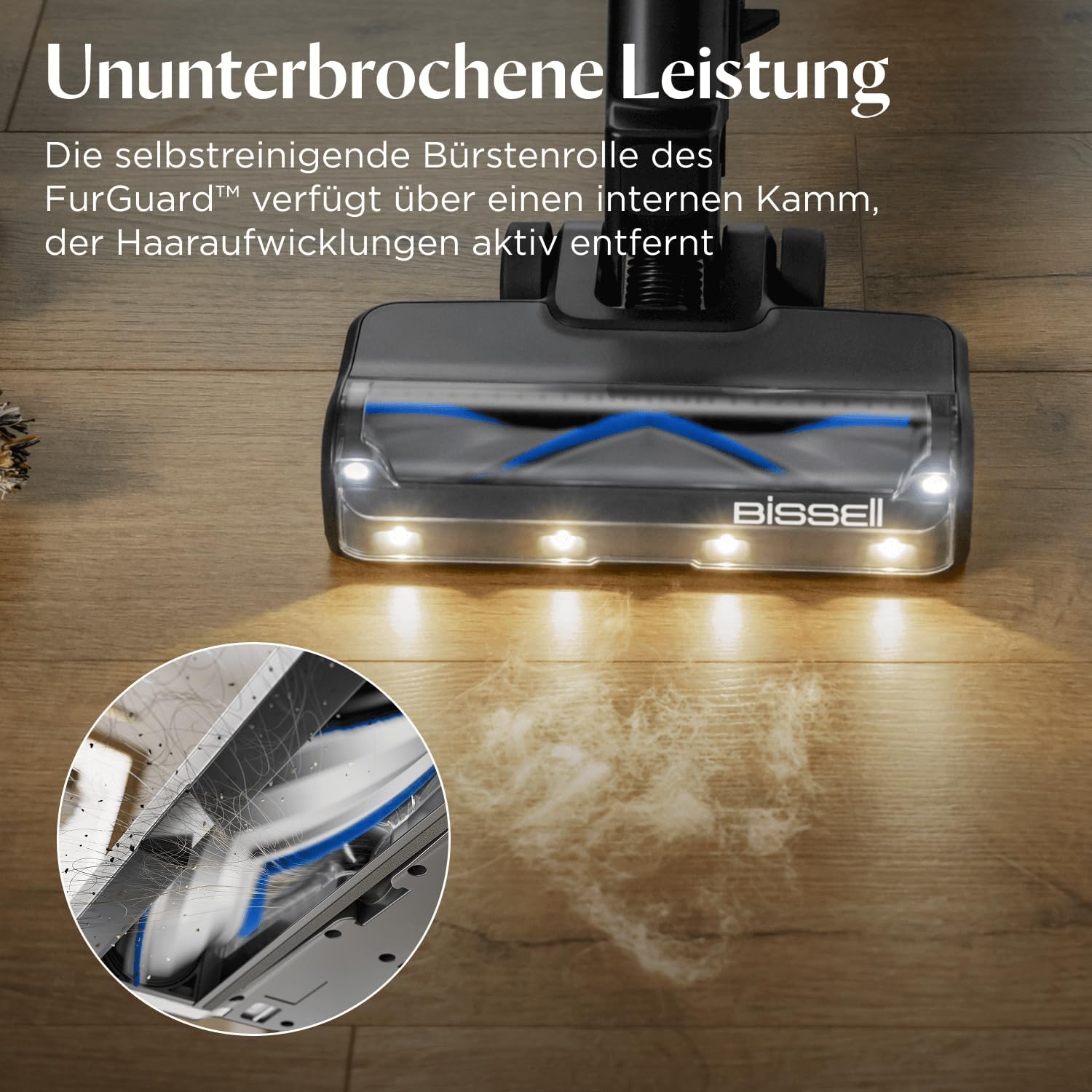 Bissell PowerClean FurGuard, Akku Staubsauger, 280W Motor, Selbstreinigende Bürstenrolle, FurFinder-Licht, Staubsauger Kabellos, Freistehend, HEPA-Filter, 2500 mAh Wechselakku, 50 min Laufzeit, 4091N