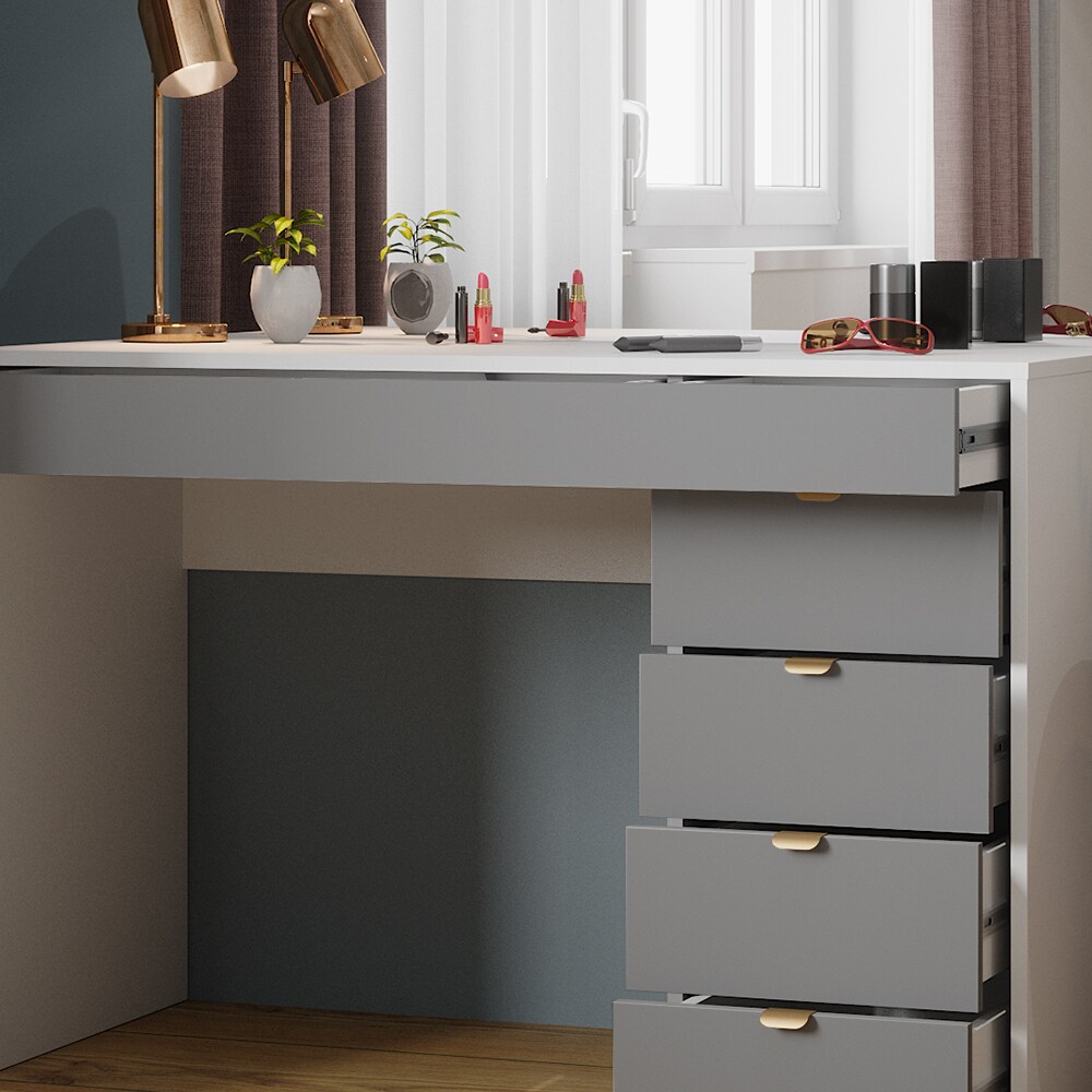 Vicco Schminktisch Elise Weiß Grau 115 x 76 cm modern Frisiertisch Schubladen Spiegel