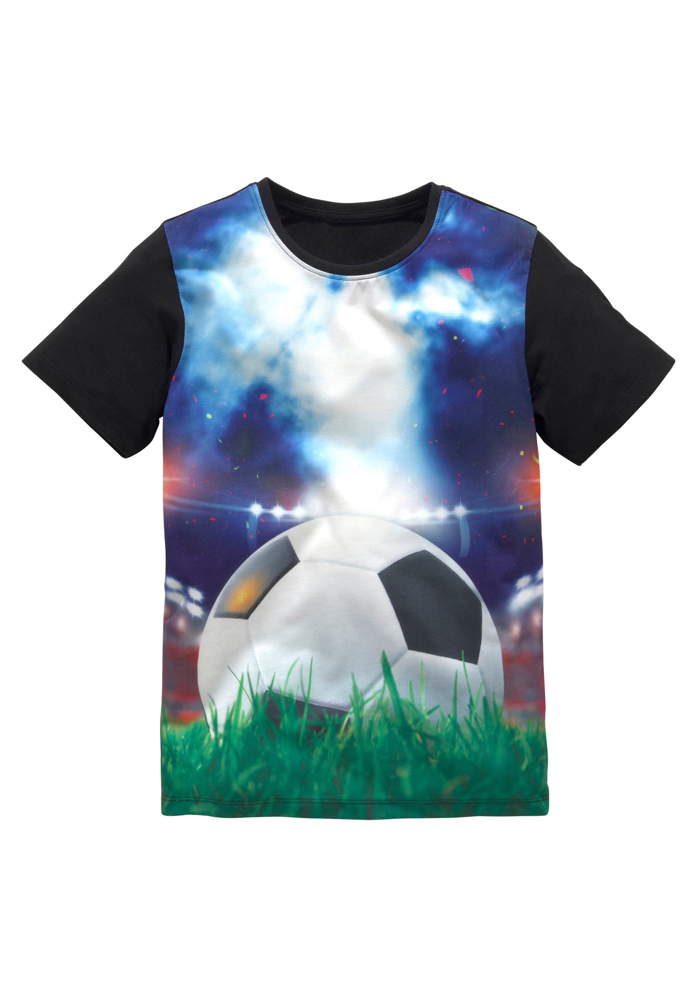 KIDSWORLD T-Shirt »Mit coolem FUSSBALL-Print« Kurzarm,  Basic-Passform,  mit trendigem Druck,  Rundhalsausschnitt