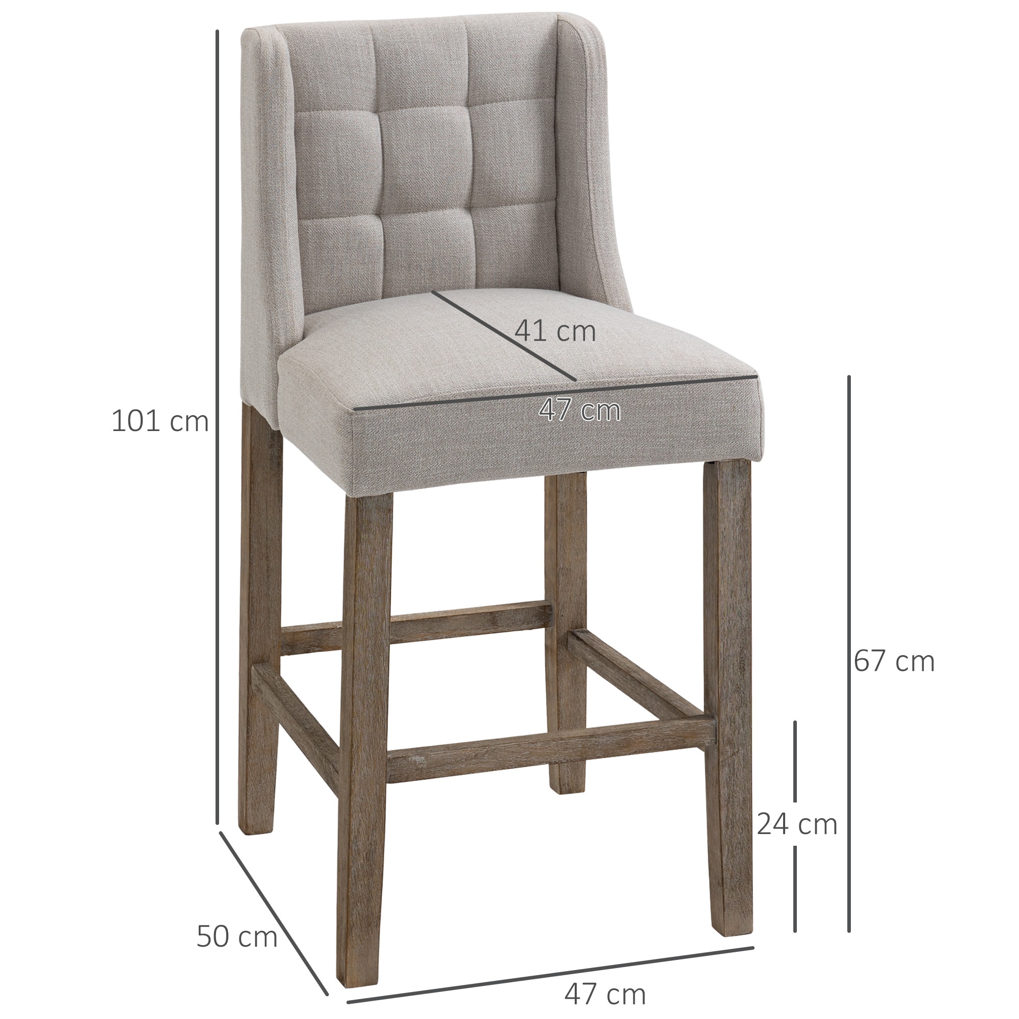 HOMCOM Barhocker 2-er Set, Gebogene Federn Beige 47 x 50 x 101 cm (BxTxH)