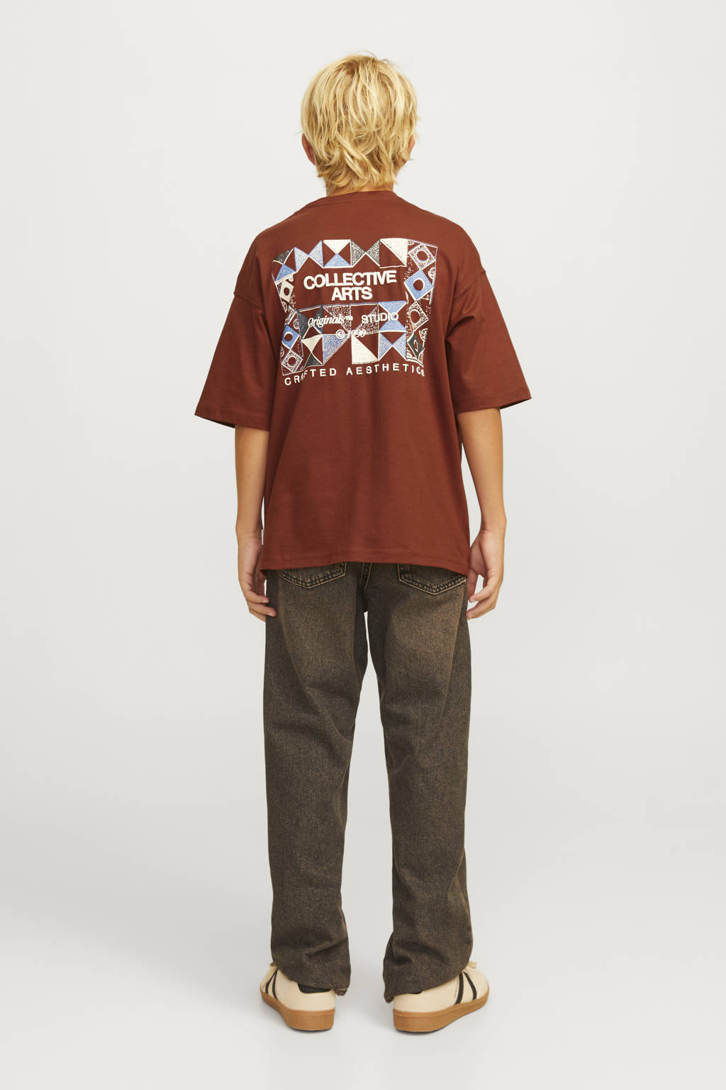 JACK & JONES T-shirt JORNOHO met backprint bruin