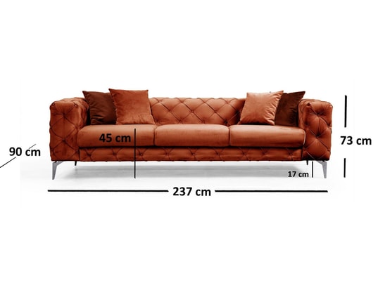 CONCEPT1 - Canapé tissu Como 3 places orange 237 x 90 x h73