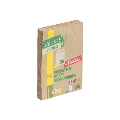 GPV Green - 50 Pochettes Enveloppes + 10 gratuites C5 162 x 229 mm - 90 gr - sans fenêtre - kraft - bande adhésive