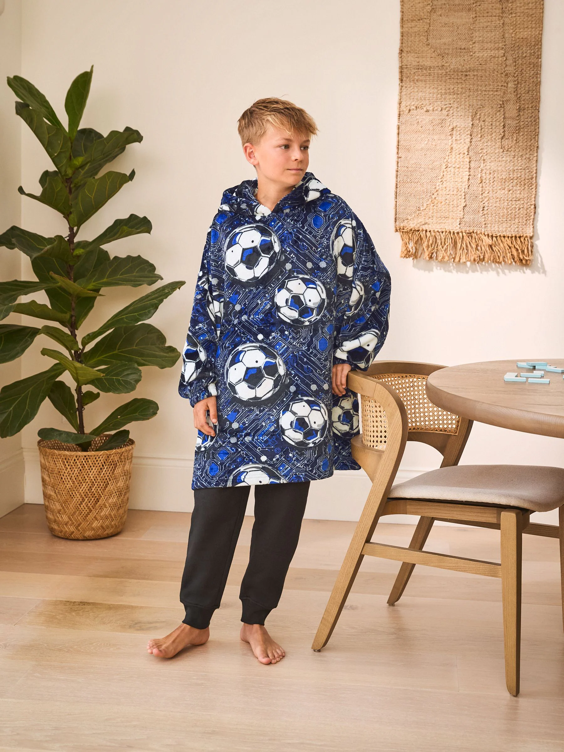 Marineblauw voetbal - Fleece Blanket Hoodie (3-16yrs)