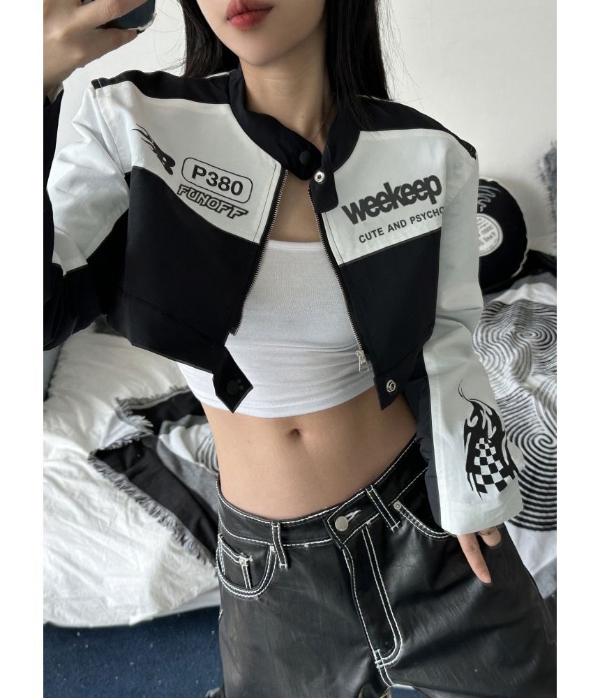 SisLinda - Lettering Crop Zip Jacket