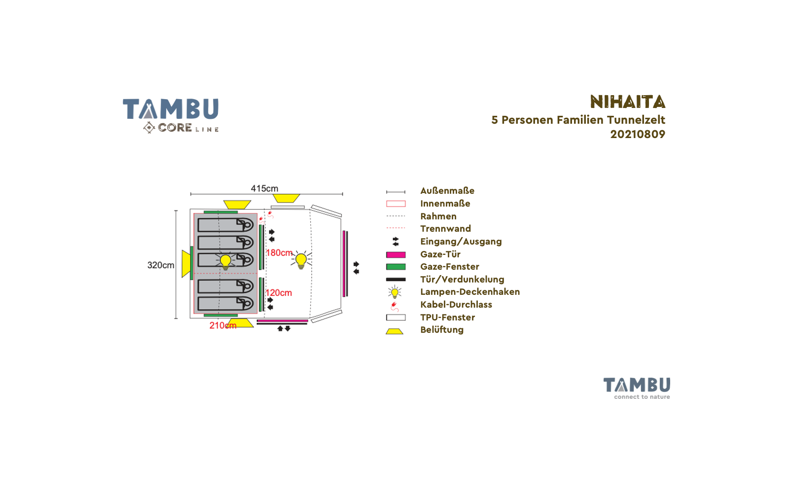Tambu Nihaita Familien Tunnelzelt braun für 5 Personen