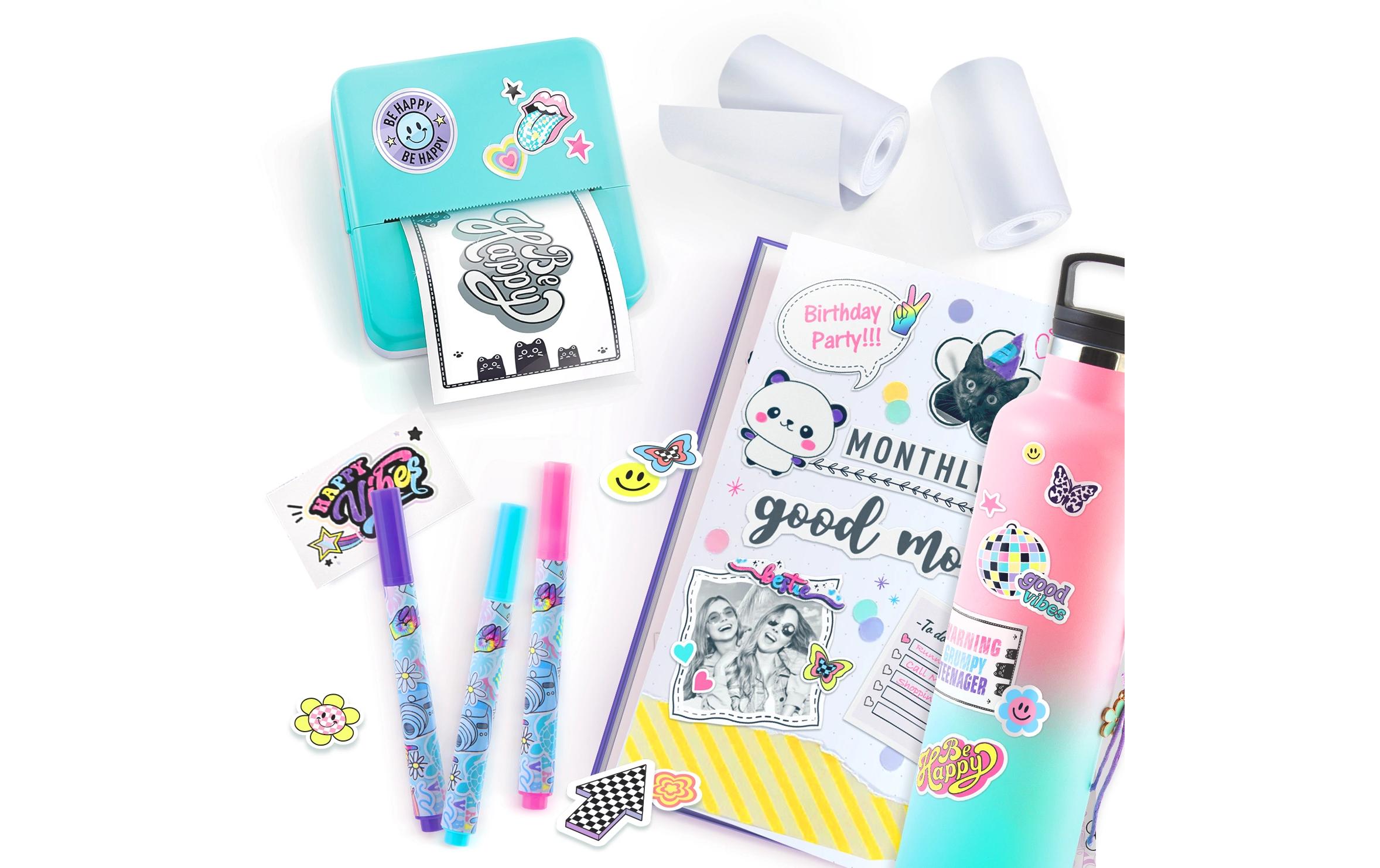 Starter-Set Instant Pocket Printer BlauTaschen-Drucker Set für Smartphone mit Markern, Stickern und Thermopapier-Rollen für Instant-Druck