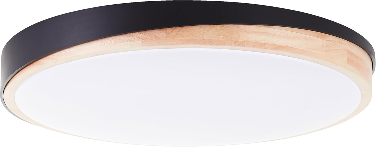 Brilliant Baarlo LED-Deckenleuchte, Farbtemperatur einstellbar (3.000 K–6.500 K), Fernbedienung, stufenlos dimmbar, LED-Lampe für Wohnzimmer & Schlafzimmer, 4.500 Lumen, 36 W, 52 cm, matt schwarz/holz