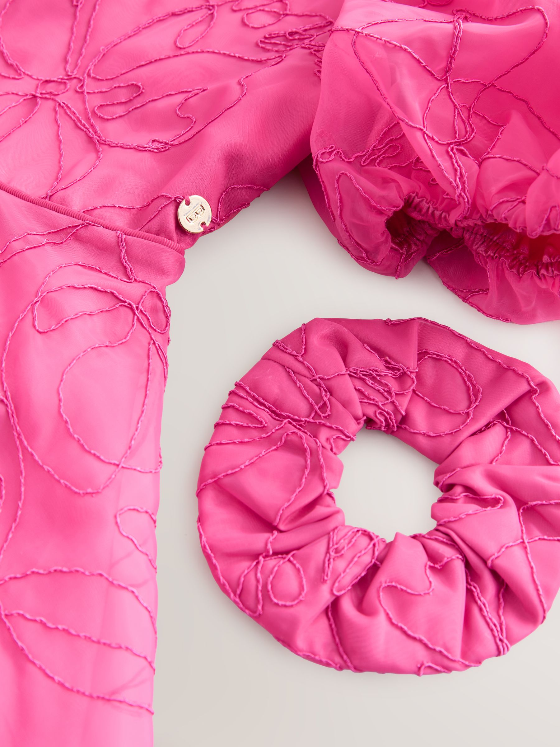 Baker by Ted Baker Pink Organza Cord Puff Sleeve Occasion Dress & Scrunchie Set
