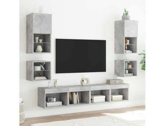 VIDAXL - Elément suspendu Meuble tv mural avec lumières led gris béton 30x28,5x30 cm