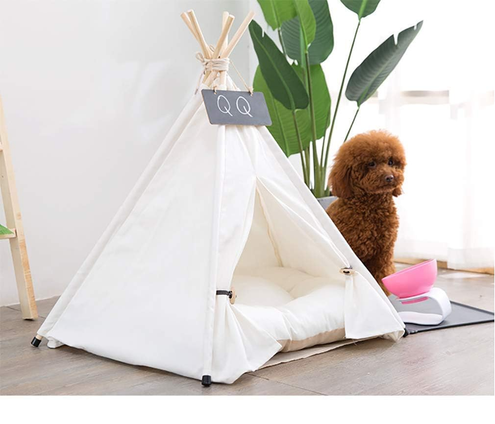 (60x70cm) Hunde Tipi Katzen Bett Indoor Indianer Haustier Zelt mit Kissen   Schiefertafel - Weiss