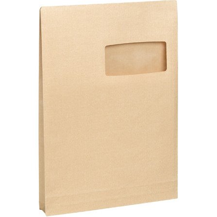 Pochette à soufflets 3 cm kraft brun armé 229 x 324 mm Bruneau 120 g avec fenêtre 50 x 105 mm - Boîte de 50