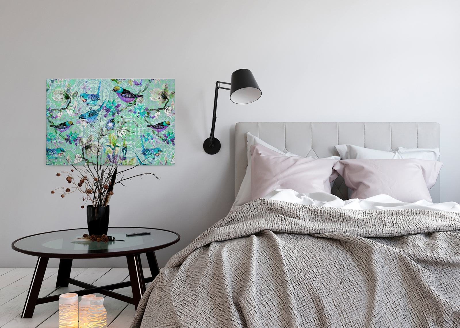 LeinwandbildBUNTE VÖGEL - blau-lila - 90x60 cm