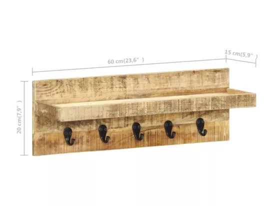 Porte-manteau mural 60x15x20 cm Bois de manguier brut solide