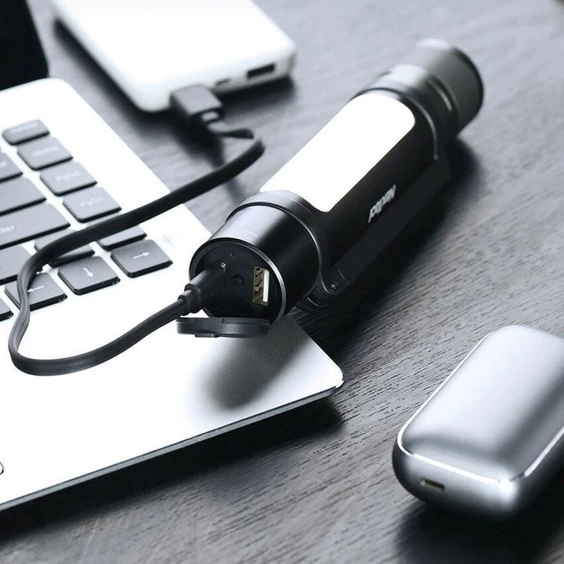 1000LM LED 6in1 USB Taschenlampe magnetisch mit 6 Leuchtmodi   Handschlaufe IPX4 - Schwarz