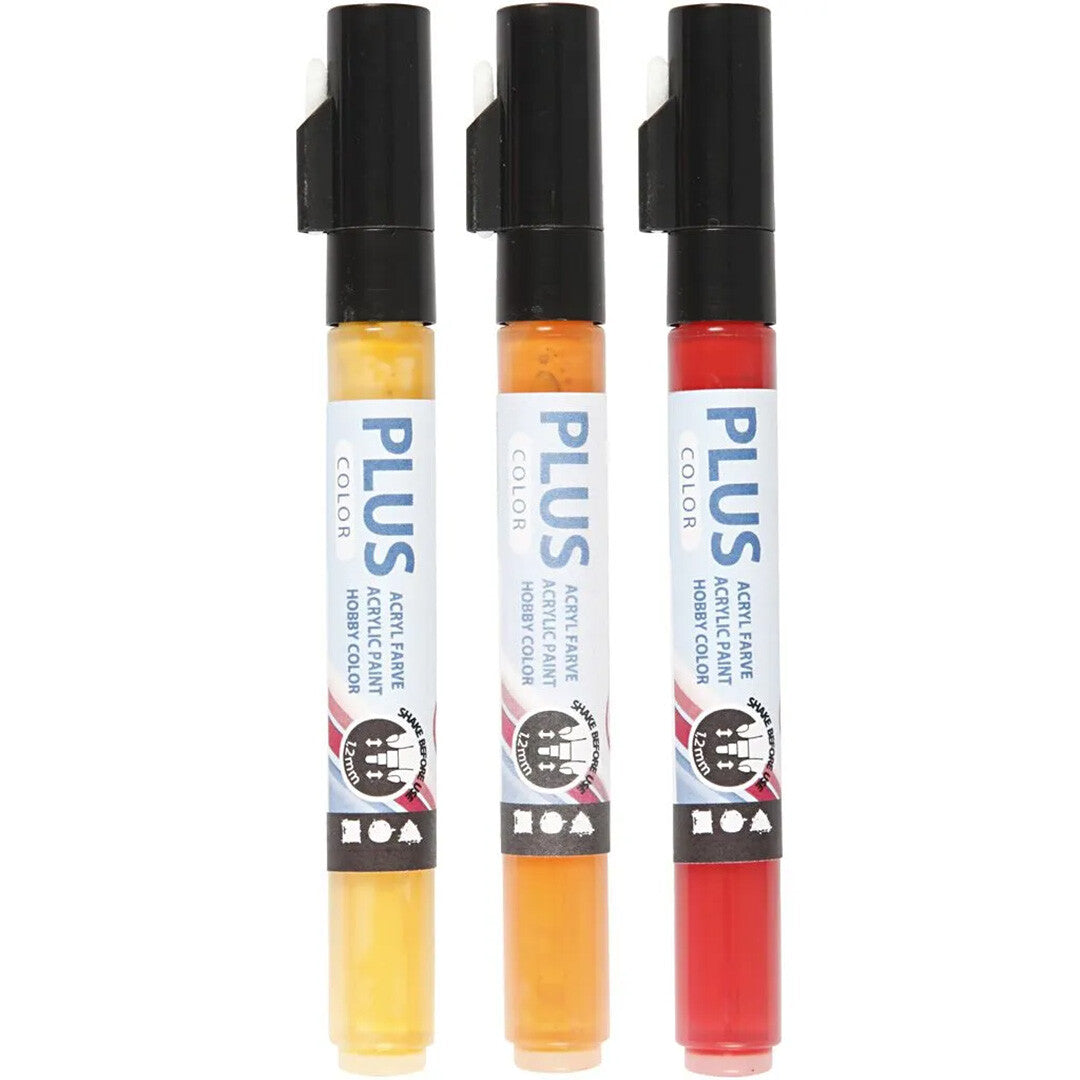 Plus color verfmarkers - rood, oranje, geel - 3st