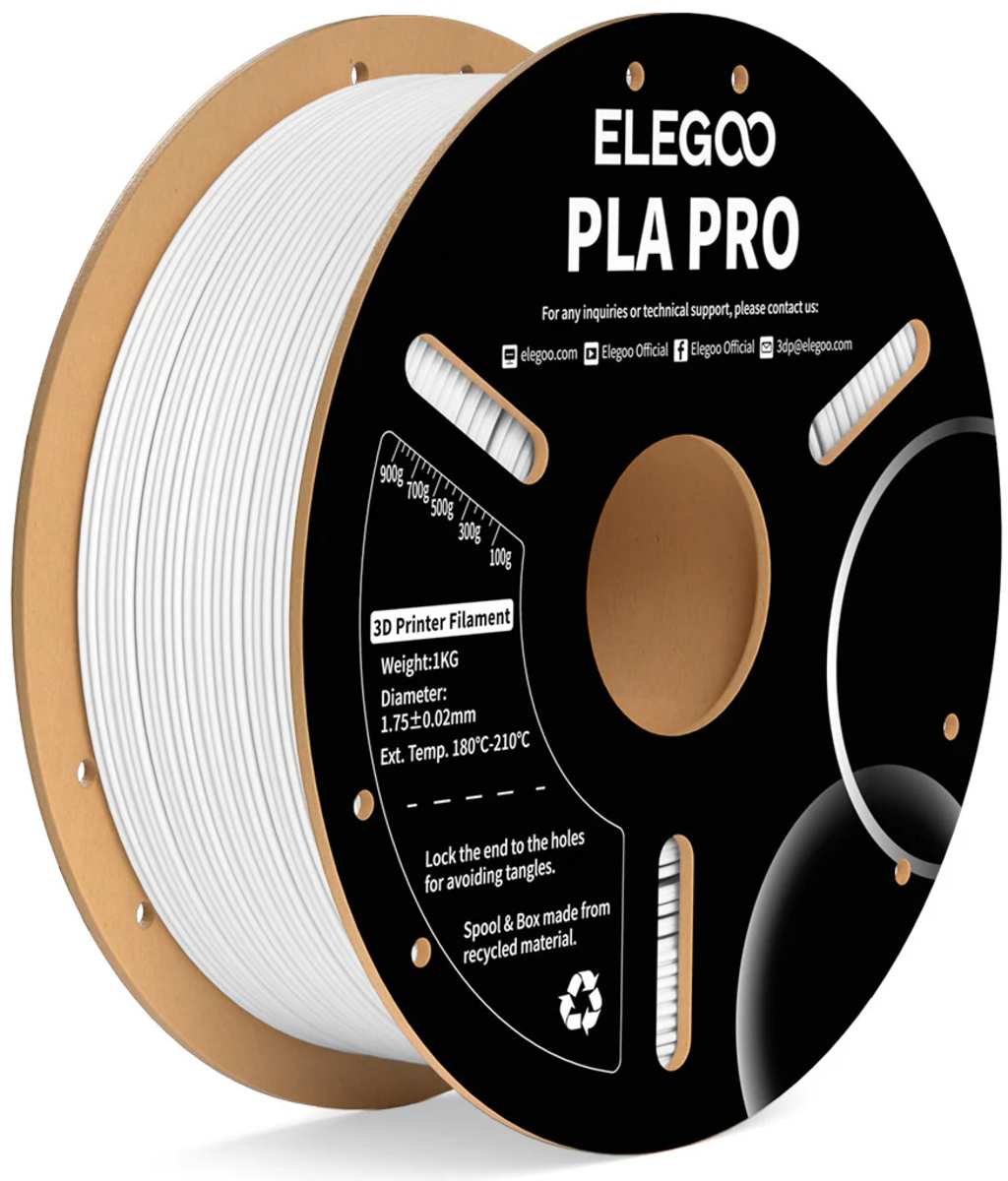 Elegoo  PLA Pro White, 1,75 mm / 1000 g    PLA mit hervorragender Starrheit, Steifheit & Temperaturbeständigkeit in Weiß