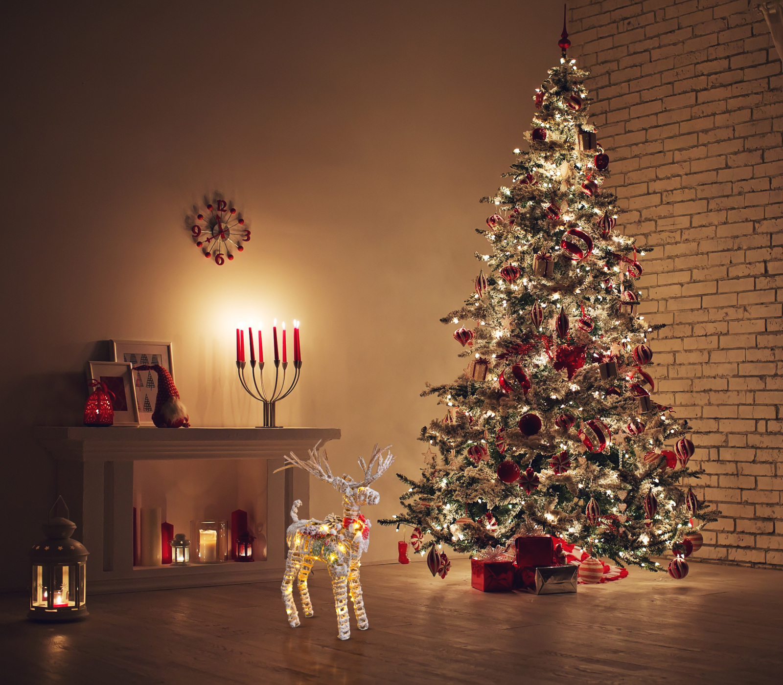 LED-Weihnachtsdeko RENTIER - naturfarben - mit Timer