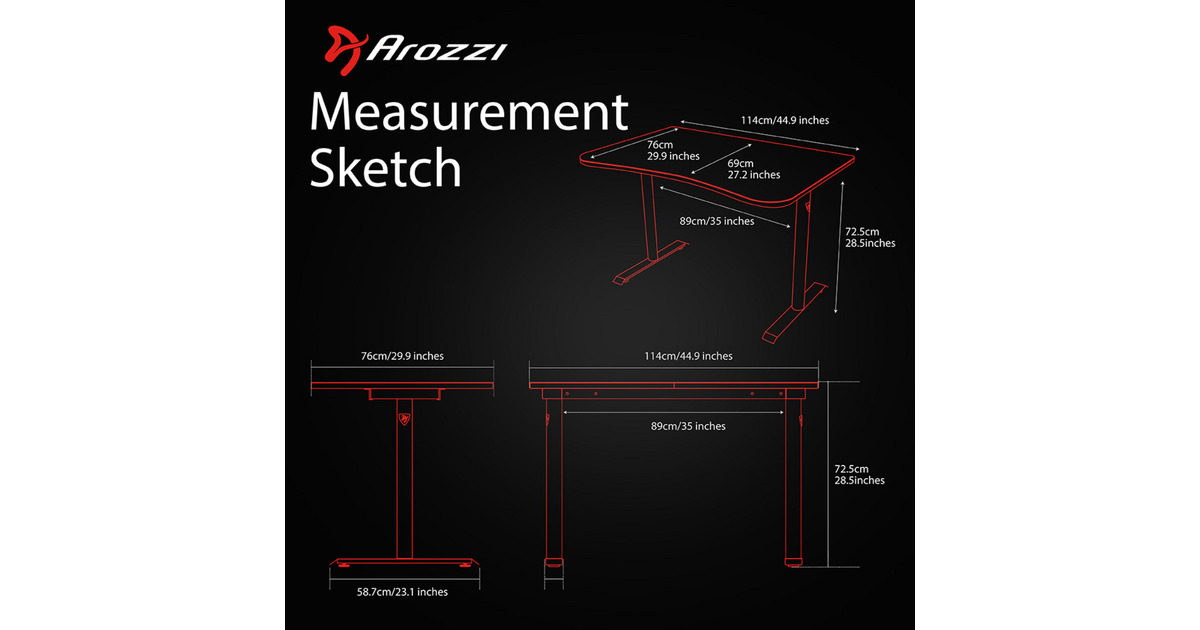 ArozziArena Fratello Gaming Desk - Black  (Zwart/rood)
