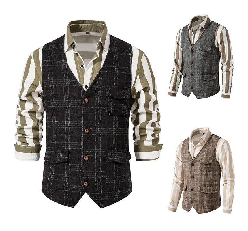 Fireon - V-hals geruit vest met knoopjes