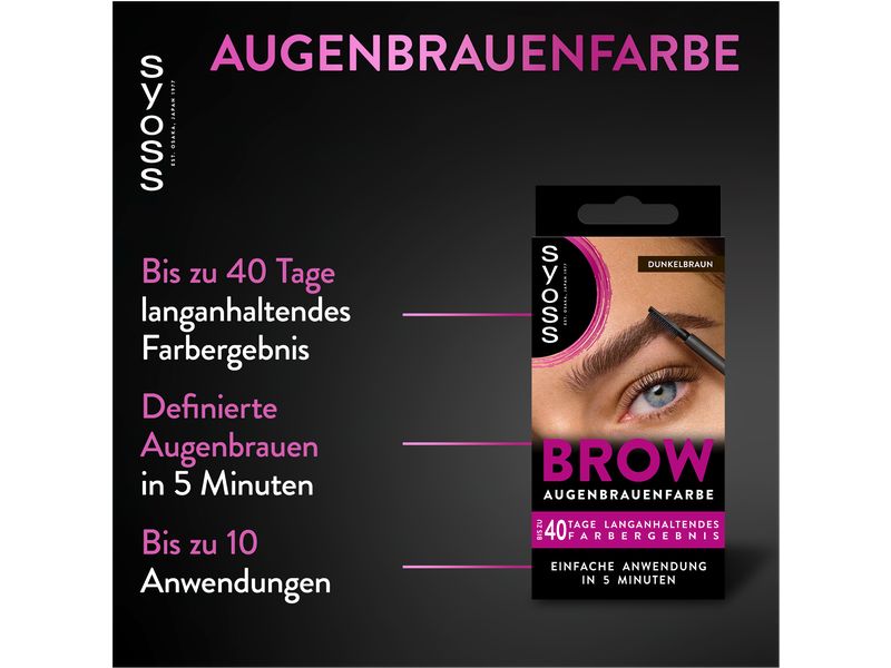 Syoss Augenbrauenfarbe 4-1 Dunkelbraun Dauerhafte Augenbrauenfarbe mit Anwendungsbürste