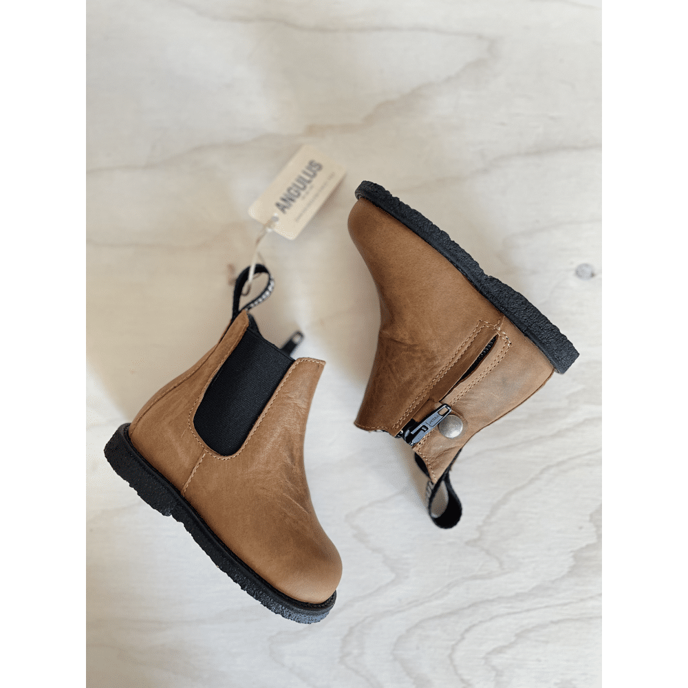 Angulus - Chelsea Boot Logotape Zipper Cognac Black - Cognac Black
