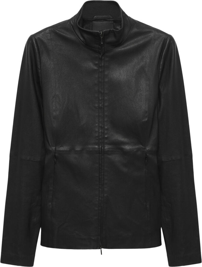 MANGO 100% leather jacket with double zip Black