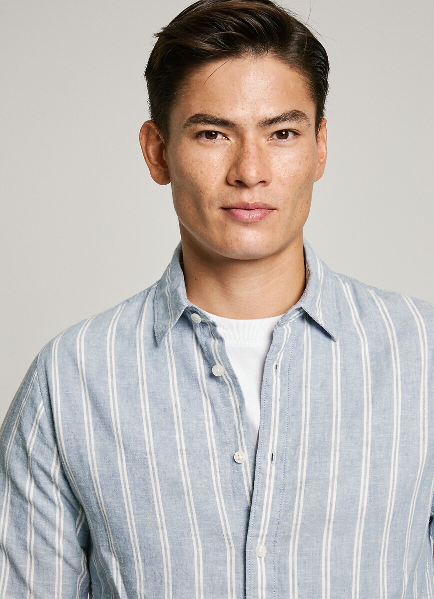 PEPE JEANS<br>Camisa listrada de algodão e linho