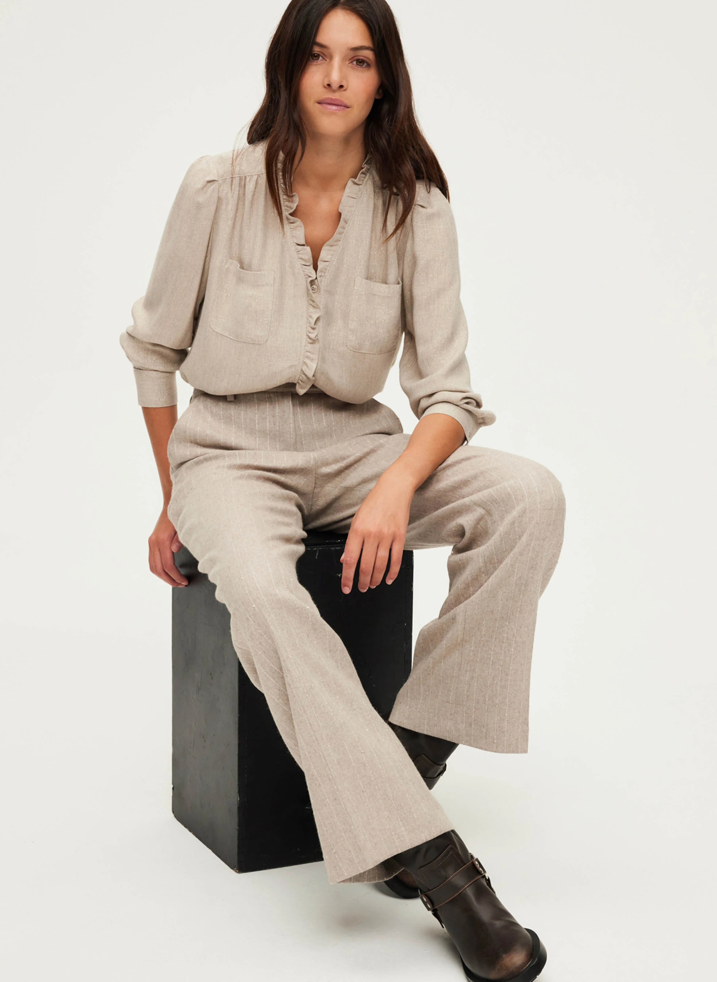 BINDY - Chemise ample à volants| Beige