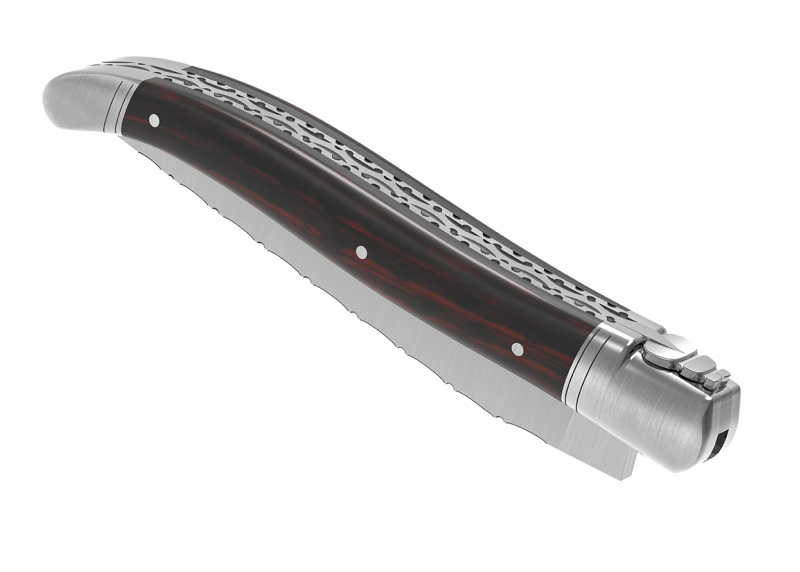 Couteau Laguiole prestige avec un manche en bois d'amourette et mitres en acier inoxydable