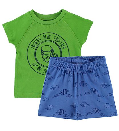 Color Kids Shorts Set - Naung - Grün/Blau m. Fisch