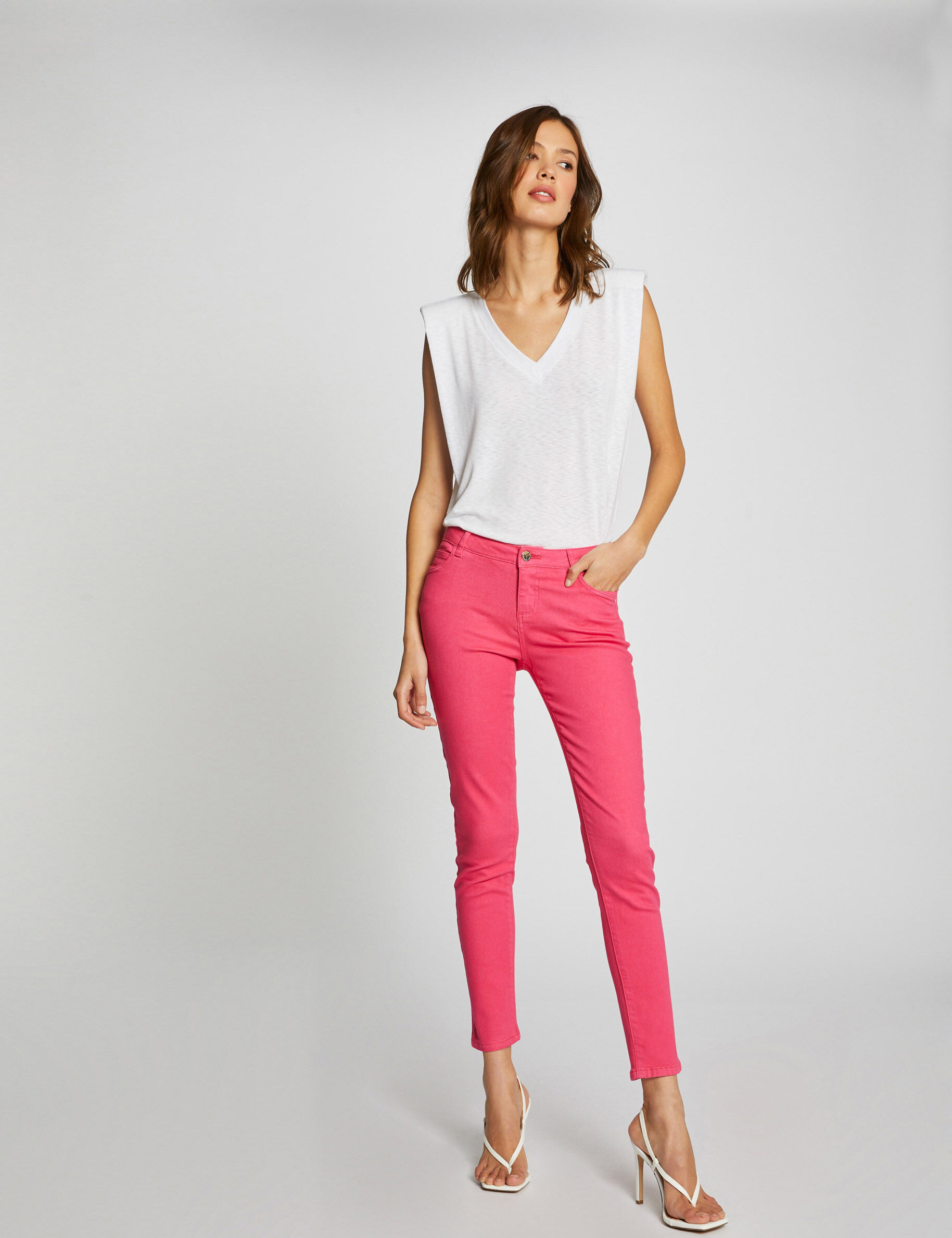 Jeans skinny taille basse fuchsia femme - fuchsia