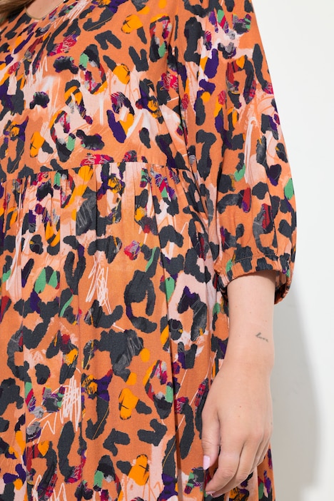 Midikleid, A-Linie, Leo-Muster, Zierband