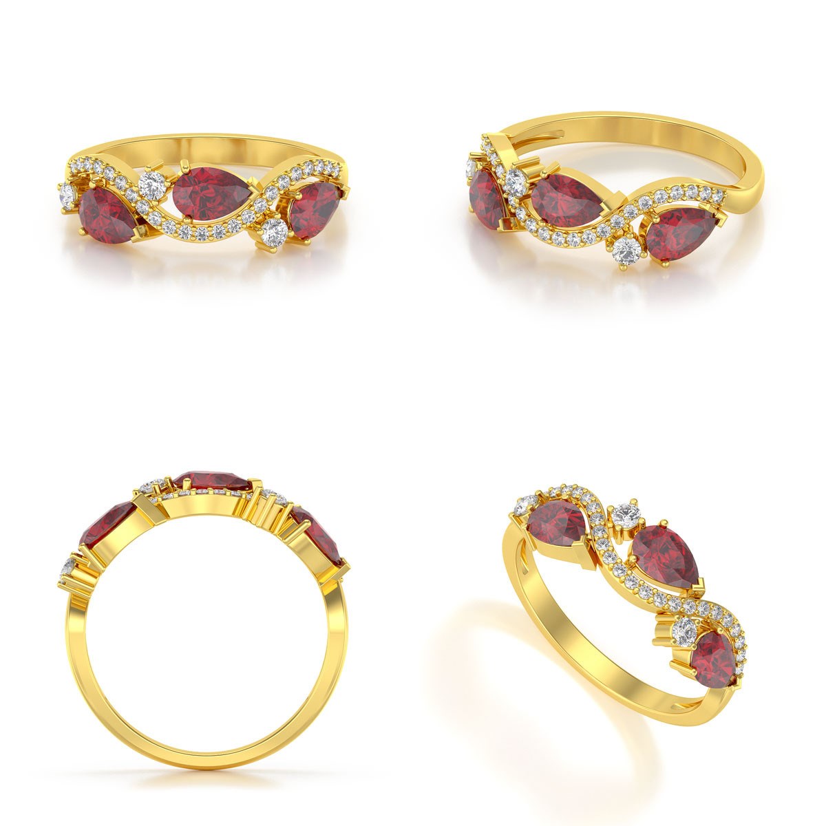 Bague ADEN Or 585 Jaune Rubis et diamants 2.51grs