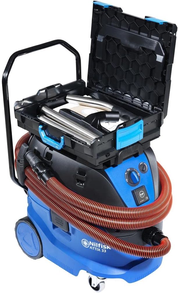 Nilfisk Sicherheitssauger ATTIX 33-2H PC 220-240V 50/60HZ EU ASBES (Gewicht: 14,5 kg, Max. Behältervolumen: 30 Liter, InfiniClean, Adapterplatte, Trolleygriff) 107412183, Schwarz/Blau