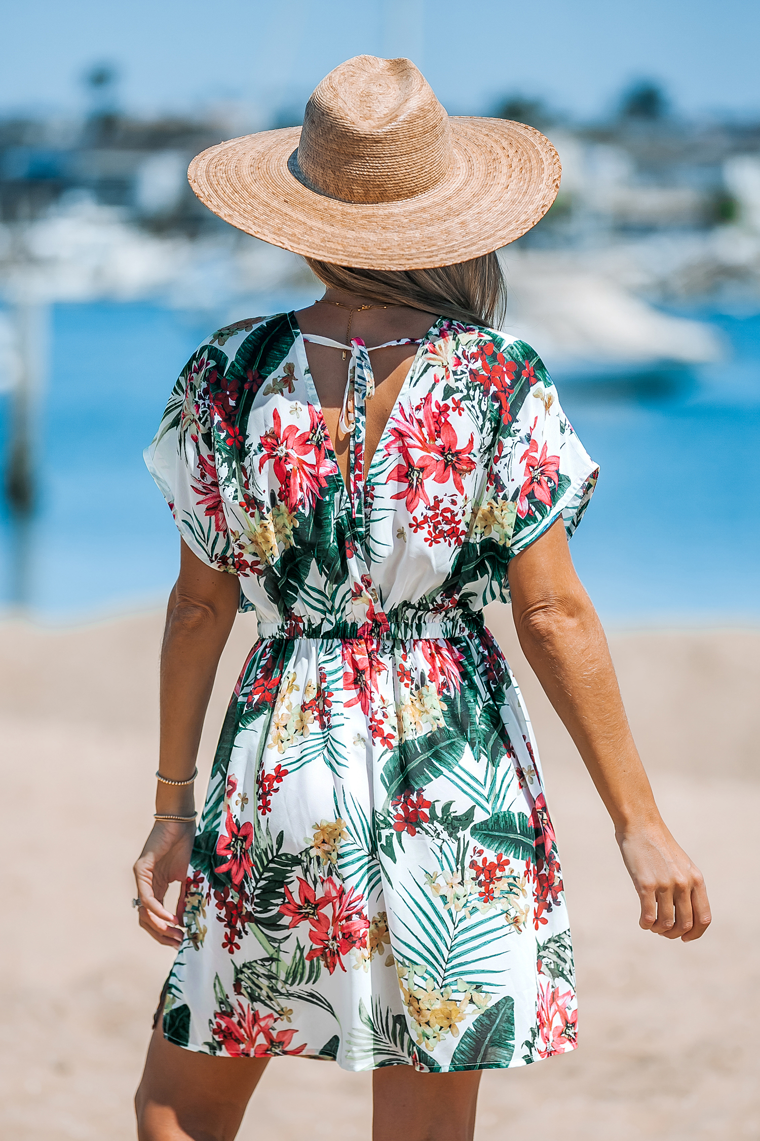 Robe cover up à manches dolman blanche tropicale