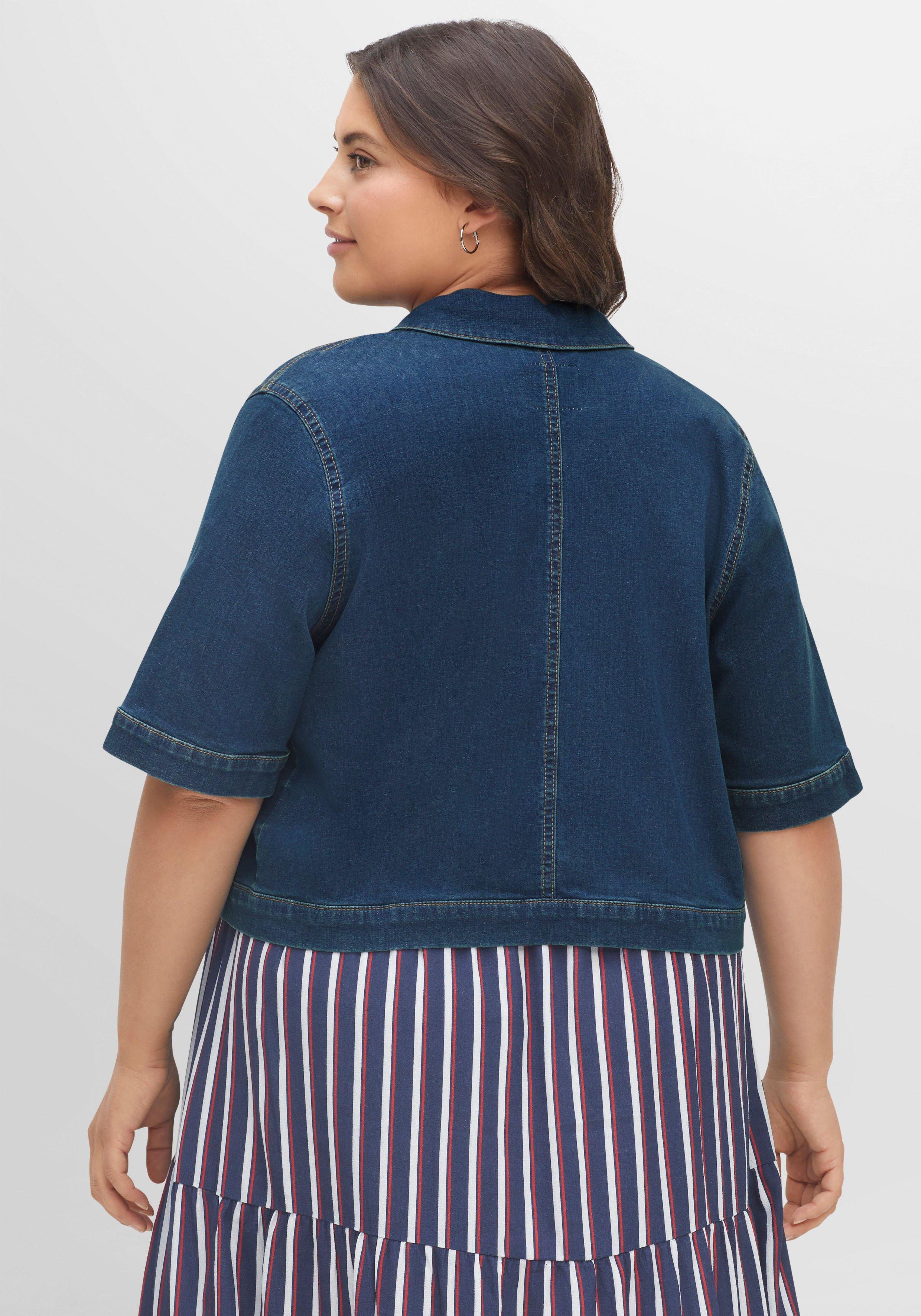 Jeansjacke in kurzer, kastiger Form mit Halbarm