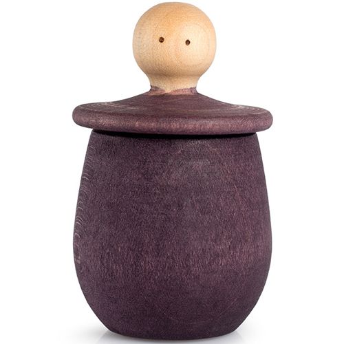 Grapat houten poppetje in bakje - violet