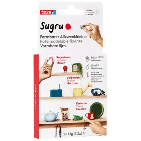 tesa Sugru by tesa - Formbarer Allzweckkleber, 3er-Pack, 3 x 3,5 g, Weiß