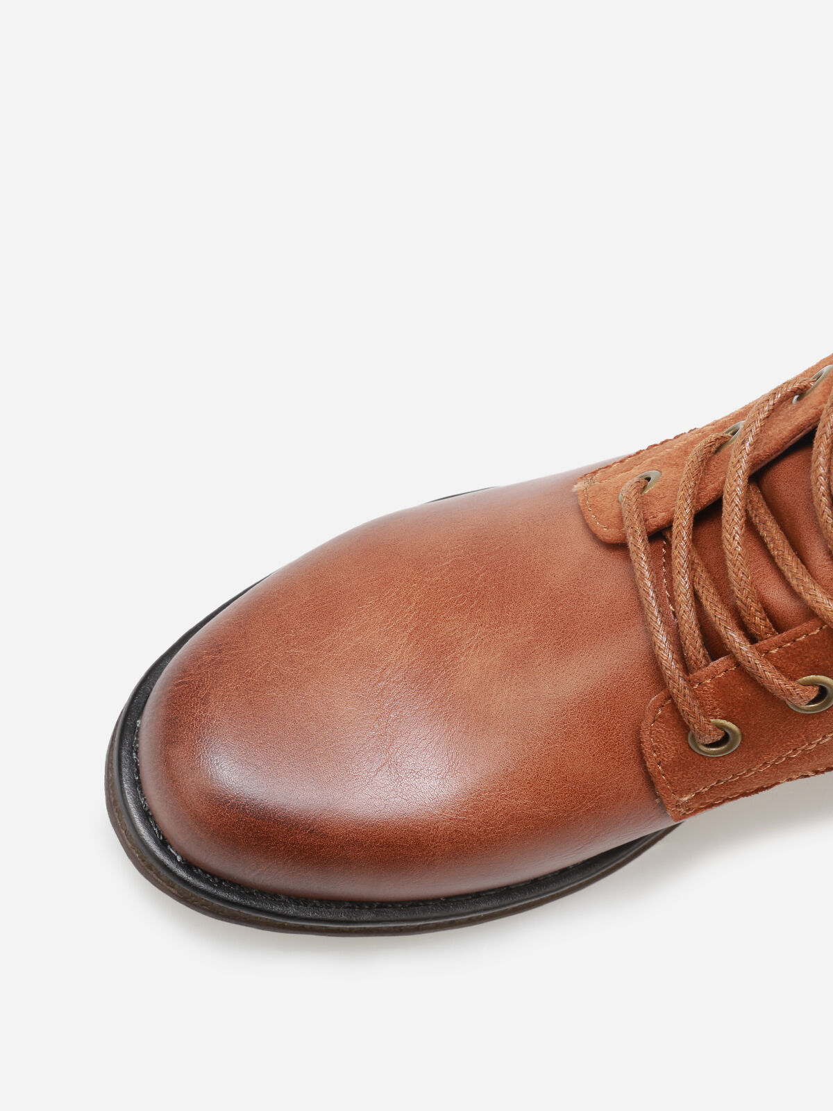 Bottines multi-matières à lacets- Camel