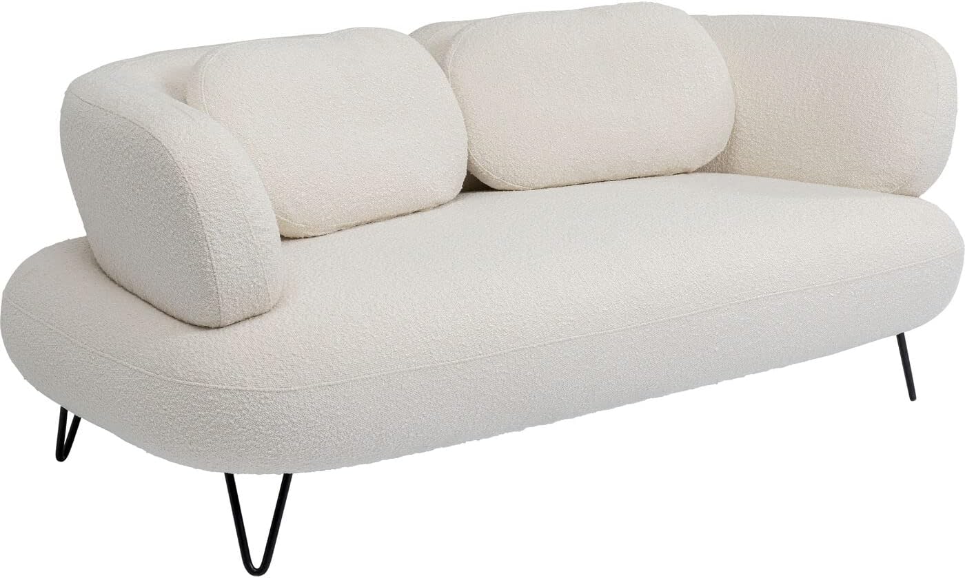 Kare Design Sofa Peppo, Weiß, Moderner 2-Sitzer, Bouclé-Polsterbezug, Schwarze Metallbeine, 72x182x94cm (H/B/T)
