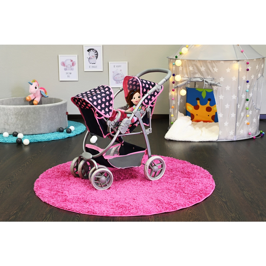 knorr toys® Zwillingspuppenwagen Milo - Pink Hearts blau
