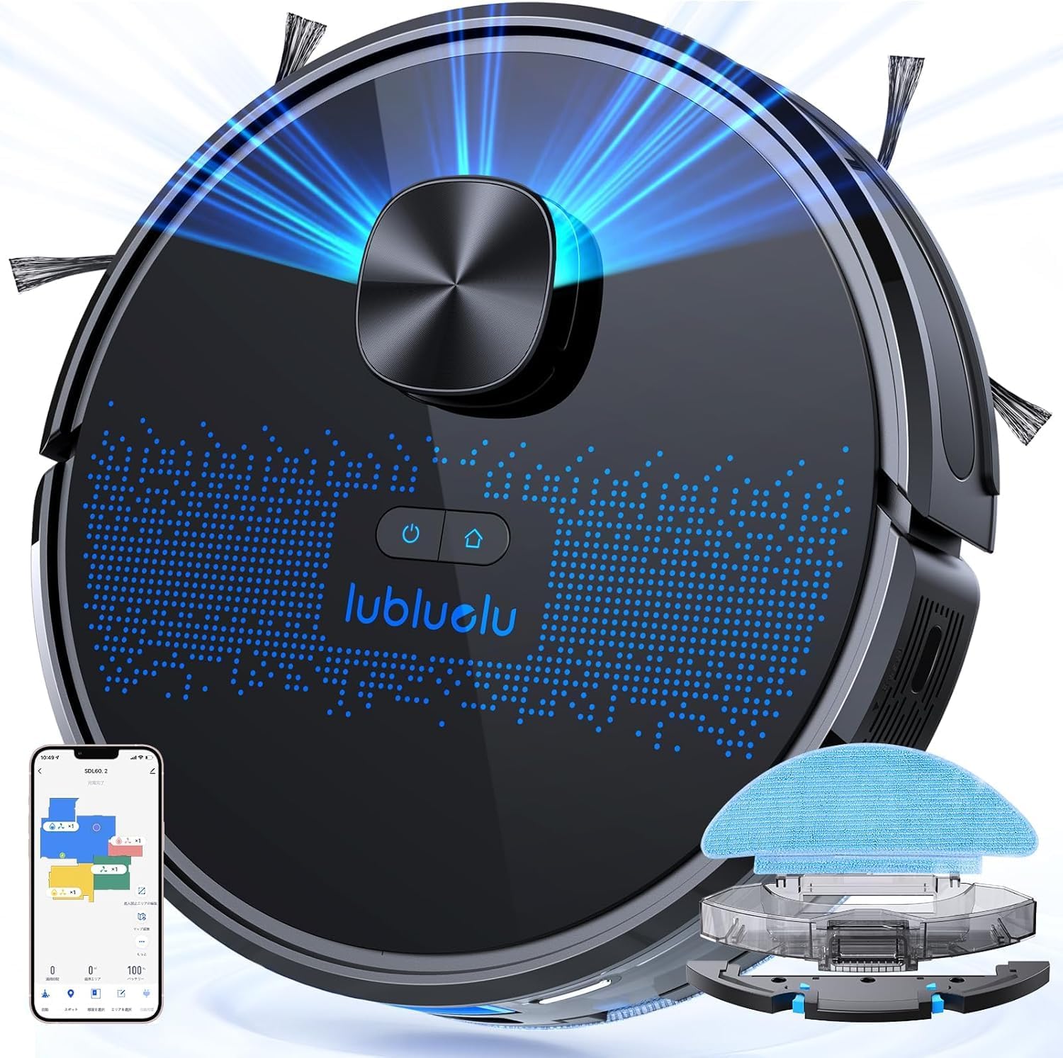 Lubluelu Saugroboter mit Wischfunktion, Verbesserte Version mit 5500Pa Saugkraft, Lasernavigation, 5 Karten, 55 dB, APP Steuerung, Staubsauger Roboter Ideal für Tierhaare, Teppiche & Hartböden