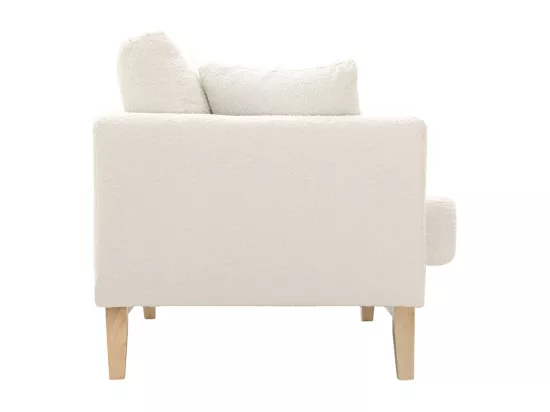 Canapé scandinave déhoussable 2 places en tissu effet laine bouclée blanc cassé et bois clair OSLO
