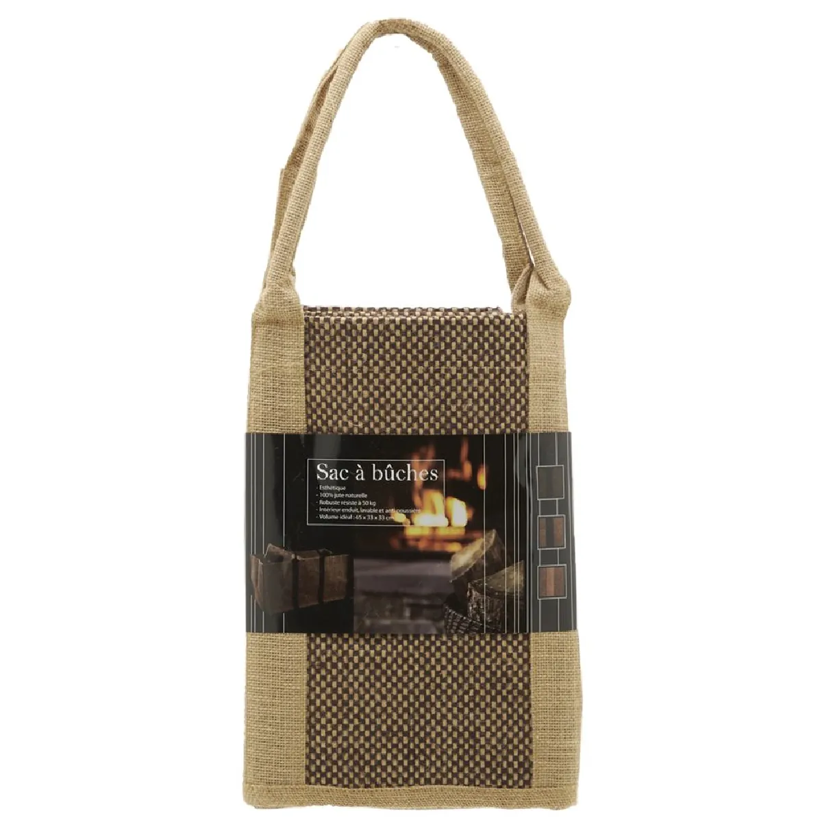 Aubry Gaspard Sac à bûches en toile de jute anses beiges