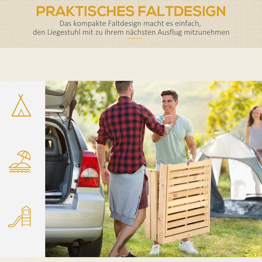 Outsunny Liegestuhl mit Holzrahmen natur