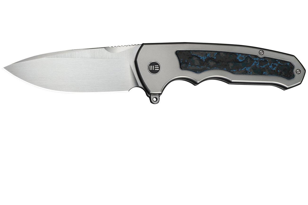 WE Knife Starlash WE23011D-2 Hand Rubbed Satin Böhler M390, Polished Bead Blasted Titanium, Arctic Storm FatCarbon Fiber Inlay, zakmes